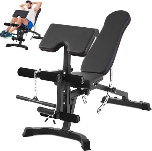 600LBS Incline Weight Bench Set with Rack, 4-in-1 Adjustable Workout Bench with Leg Extention for Bench press,Curl and Ab Workouts, Best for teenage boys, Women, Beginners and Small Individuals in Kuwait