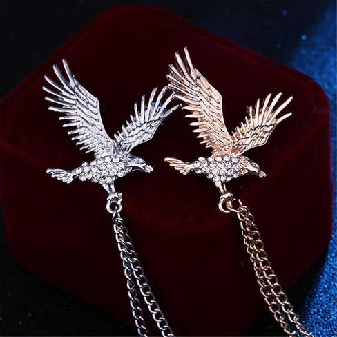 WCRAZYE Shiny Rhinestone Metal Feather Lapel Pin Angel Wings Tassel Chain Brooch Collar Pins for Women Girls Men's Animal Eagle Pin Suit Sweater Shawl Coat Breastpin Accessories in Saudi Arabia