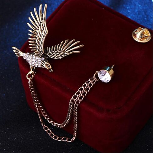 WCRAZYE Shiny Rhinestone Metal Feather Lapel Pin Angel Wings Tassel Chain Brooch Collar Pins for Women Girls Men's Animal Eagle Pin Suit Sweater Shawl Coat Breastpin Accessories in Saudi Arabia