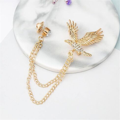 WCRAZYE Shiny Rhinestone Metal Feather Lapel Pin Angel Wings Tassel Chain Brooch Collar Pins for Women Girls Men's Animal Eagle Pin Suit Sweater Shawl Coat Breastpin Accessories in Saudi Arabia