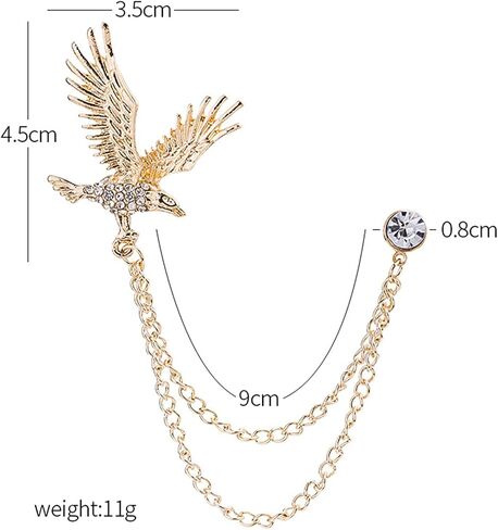 WCRAZYE Shiny Rhinestone Metal Feather Lapel Pin Angel Wings Tassel Chain Brooch Collar Pins for Women Girls Men's Animal Eagle Pin Suit Sweater Shawl Coat Breastpin Accessories in Saudi Arabia