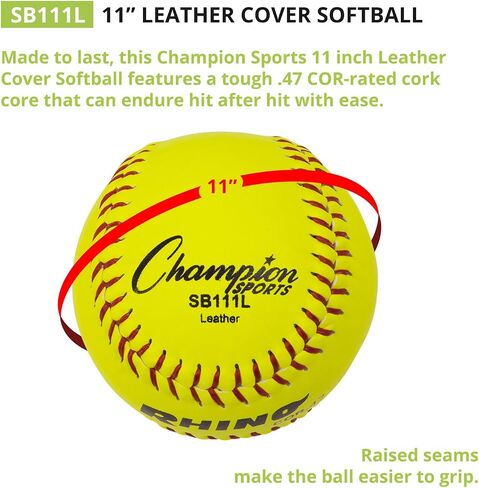 Champion Sports 11" Syntex Leather Cover Softballs - Poly Core - Medium Compression - NFHS Approved - Raised Seams - Optic Yellow - Pack of 12 in Saudi Arabia
