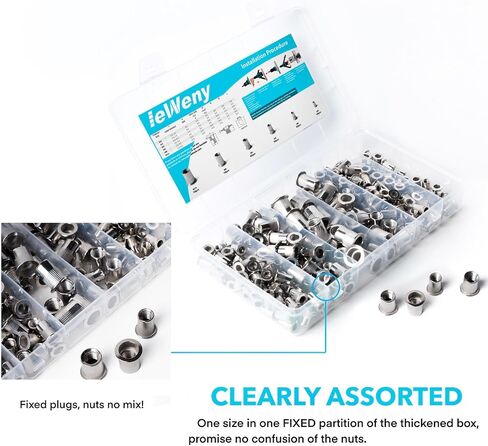 طقم تشويش Nut Nut Rivet (278pcs) ، 1/4 "-20 ، 3/8" -16 ، 5/16 "-18 ، #10-24 ، #8-32 ، #6-32UNC SAE RIVNUTS ، in Saudi Arabia