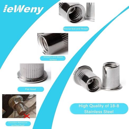 طقم تشويش Nut Nut Rivet (278pcs) ، 1/4 "-20 ، 3/8" -16 ، 5/16 "-18 ، #10-24 ، #8-32 ، #6-32UNC SAE RIVNUTS ، in Saudi Arabia