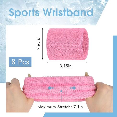8 PCS Sports Wrist Bands for Men & Women ， أساور معصم معصم معصم ، وعصابات معصم مرنة للعرق من أجل كرة السلة لكرة القدم ، تعمل الصالة الرياضية على العمل in Kuwait