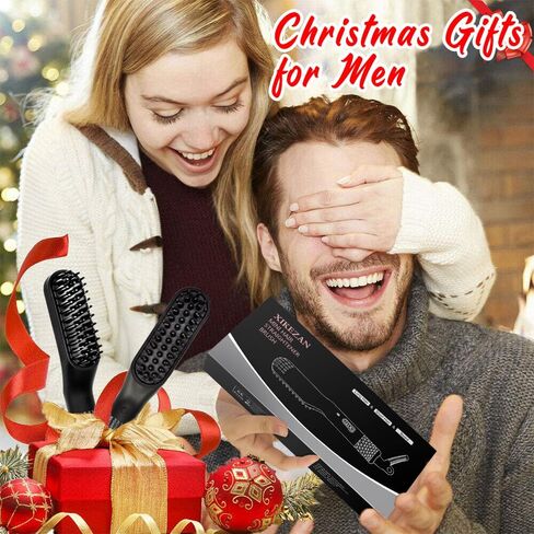Beard Straightener w/Beard Balm & Beard Growth Oil & Beard Guide E-Book,Upgraded 3 in 1 Hair Straightener Brush Beard Straightening Comb,Unique Stocking Stuffers Gifts for Men Him Husband in Saudi Arabia