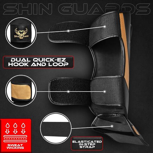 BEAST RAGE MMA Martial Arts Shin Guards for Kickboxing Adjustable Muay Thai, Padded Martial Arts Shin Pads Leg Guard with Instep Sleeves MMA Training BJJ Karate Boxing Taekwondo in Kuwait