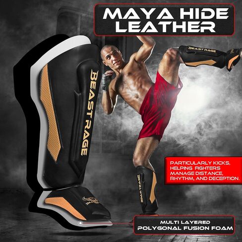 BEAST RAGE MMA Martial Arts Shin Guards for Kickboxing Adjustable Muay Thai, Padded Martial Arts Shin Pads Leg Guard with Instep Sleeves MMA Training BJJ Karate Boxing Taekwondo in Kuwait