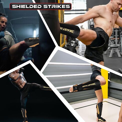 BEAST RAGE MMA Martial Arts Shin Guards for Kickboxing Adjustable Muay Thai, Padded Martial Arts Shin Pads Leg Guard with Instep Sleeves MMA Training BJJ Karate Boxing Taekwondo in Kuwait