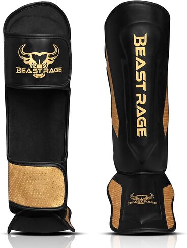 BEAST RAGE MMA Martial Arts Shin Guards for Kickboxing Adjustable Muay Thai, Padded Martial Arts Shin Pads Leg Guard with Instep Sleeves MMA Training BJJ Karate Boxing Taekwondo in Kuwait