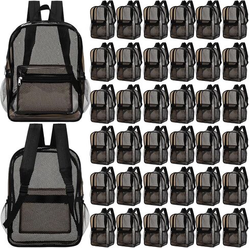 48 Pack Clear Backpacks Bulk Transparent Mesh Bags for Stadium Use Christmas Giveaways Teacher Employee Gifts (Black) in Saudi Arabia