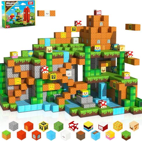 الكتل المغناطيسية-100 مساءً لبنات البناء المغناطيسية تكديس مكعب مغناطيسي ، مجموعة غابات العالم ، ألعاب Montessori الحسية للأطفال الفتيات الفتيات 3 4 5 6 7 8 9 10 هدايا عيد ميلاد عيد الفصح in Kuwait