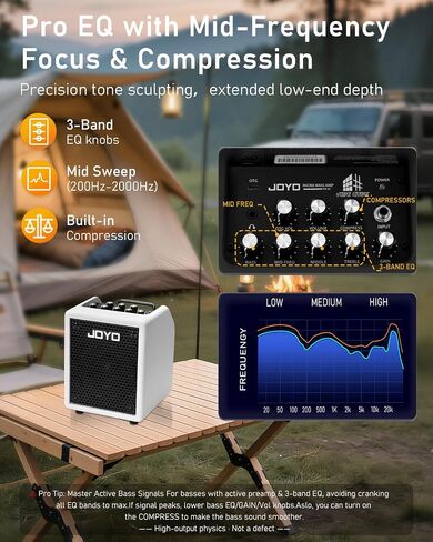 JOYO 30W Bass Amp Portable Combo Amplifier 4" Speaker with Bluetooth 5.1 + OTG Direct Recording | 3-Band EQ + Compressor | Headphone Practice for Bassist Livestream Solo Gigs (Vibe Cube BA-30, Black) in Saudi Arabia