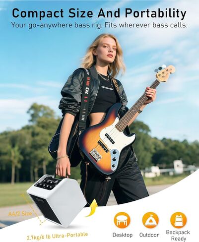 JOYO 30W Bass Amp Portable Combo Amplifier 4" Speaker with Bluetooth 5.1 + OTG Direct Recording | 3-Band EQ + Compressor | Headphone Practice for Bassist Livestream Solo Gigs (Vibe Cube BA-30, Black) in Saudi Arabia