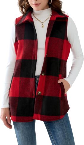 Unidear Women’s Flannel Plaid Vest – Sleeveless Button Down Shirt Jacket with Pockets in Saudi Arabia