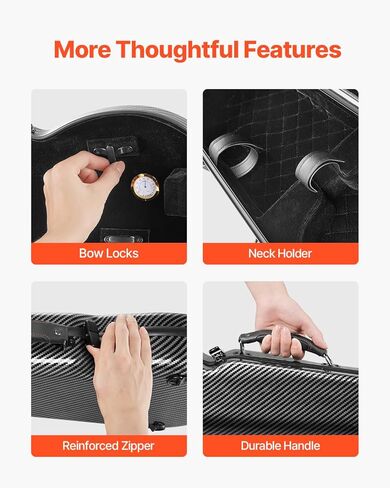 VEVOR 4/4 Full Size Violin Case, Built-in Hygrometer, Lightweight Portable Travel Carrying Bag, with Plush Lining, Shoulder Straps, Anti-Scratch, Professional Oblong Shape, for Violin, Black in Kuwait