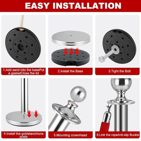 4pcs Stanchions with 2pcs 5ft Velvet Ropes, Gold Stanchions and Red Velvet Ropes Set, Crowd Barriers Safety Red Carpet Poles, Crowd Control Ropes and Stanchion Line Dividers for Party, Club in Kuwait