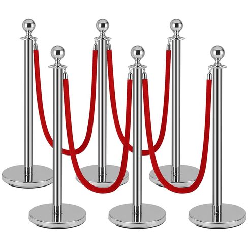 4pcs Stanchions with 2pcs 5ft Velvet Ropes, Gold Stanchions and Red Velvet Ropes Set, Crowd Barriers Safety Red Carpet Poles, Crowd Control Ropes and Stanchion Line Dividers for Party, Club in Kuwait