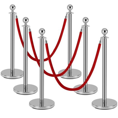4pcs Stanchions with 2pcs 5ft Velvet Ropes, Gold Stanchions and Red Velvet Ropes Set, Crowd Barriers Safety Red Carpet Poles, Crowd Control Ropes and Stanchion Line Dividers for Party, Club in Kuwait