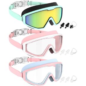 NSSIW Swim Goggles Swimming Kids-Goggles: Anti Fog No Leak with Nose Clip Earplugs for Girls Boys Youth 6-14 3 Pack in Kuwait