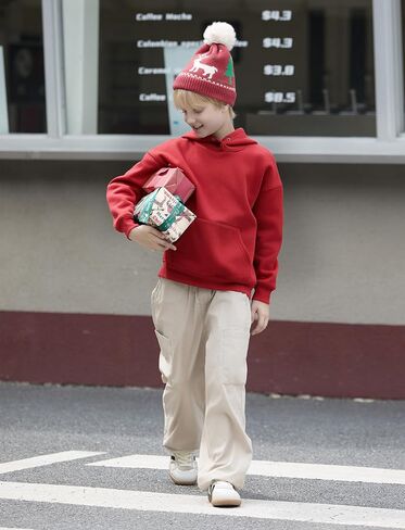 PATPAT Boys Thermal Hoodie – Far Infrared Heat-Retaining Fabric, Kangaroo Pocket Pullover Sweatshirt, Solid Color, Ages 6-12 in Saudi Arabia