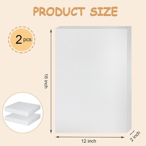Polyurethane Foam 2 PCS 16 x 12 x 1 inch, High Density Cushion Foam for Seat Replacement, DIY Projects, Upholstery, Packing & Furniture Padding in Kuwait