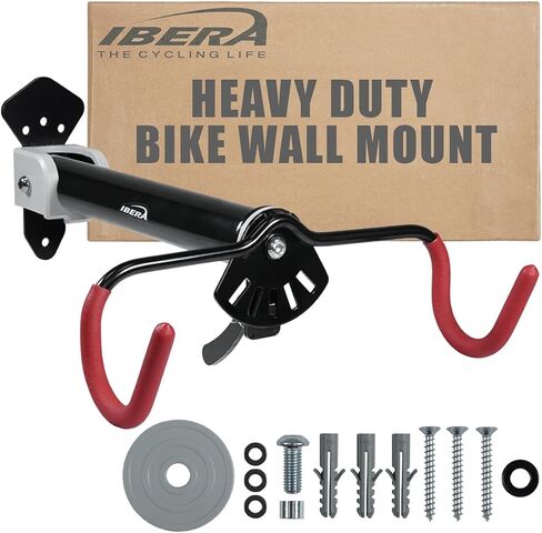 Ibera Bike Wall Mount - Secure Bike Storage up to 18kg with Adjustable Frame Holder & Soft Rubber Cradles - Garage Bike Rack for Road, MTB, Kids, Hybrid Bikes - Easy Installation & Space-Saving Design in Kuwait