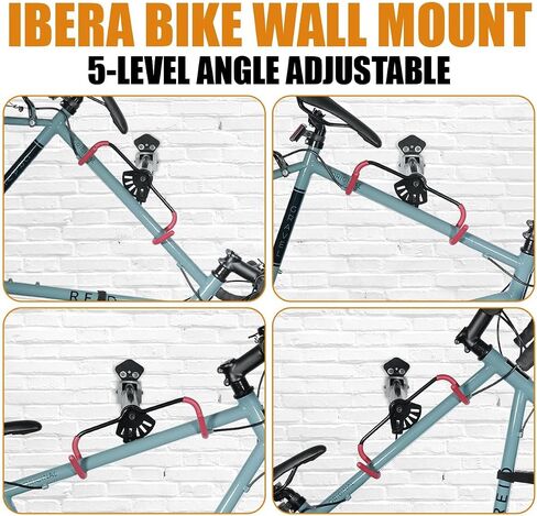 Ibera Bike Wall Mount - Secure Bike Storage up to 18kg with Adjustable Frame Holder & Soft Rubber Cradles - Garage Bike Rack for Road, MTB, Kids, Hybrid Bikes - Easy Installation & Space-Saving Design in Kuwait
