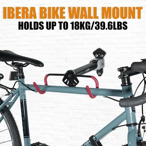 Ibera Bike Wall Mount - Secure Bike Storage up to 18kg with Adjustable Frame Holder & Soft Rubber Cradles - Garage Bike Rack for Road, MTB, Kids, Hybrid Bikes - Easy Installation & Space-Saving Design in Kuwait