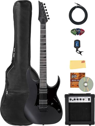 Ibanez GRGR131EX RG Gio Electric Guitar - Black Flat Bundle with Amplifier, Gig Bag, Tuner, Cable, Picks, Austin Bazaar Instructional DVD, and Polishing Cloth in Kuwait
