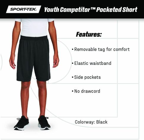 SPORT-TEK Youth PosiCharge Competitor Pocketed Short | Breathable Basketball Shorts for Boys & Girls, Athletic Fit in Saudi Arabia