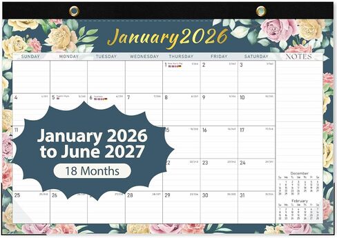 2025 التقويم المكتبي ، من يناير 2025 إلى يونيو 2026 - تقويم شهري كبير 17 "× 12" مع قائمة مهام وملاحظات للمنزل أو المكتب أو المدرسة in Kuwait