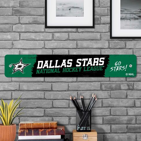 FANMATS 48468 NHL - لافتة شارع دالاس ستارز المعدنية | أخضر وأسود | 4 × 24 بوصة | شعار D Star الأساسي in Kuwait