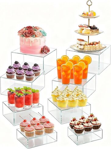 LemonRoad 8 Pcs Buffet Food Risers for Table, 5", 5.5", 6.5", 7.8'' White Acrylic Buffet Risers and Stands, Display Stand Box for Catering Dessert Collectibles Jewelry Figures Show Cube in Kuwait