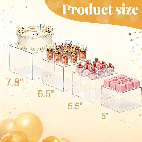 LemonRoad 8 Pcs Buffet Food Risers for Table, 5", 5.5", 6.5", 7.8'' White Acrylic Buffet Risers and Stands, Display Stand Box for Catering Dessert Collectibles Jewelry Figures Show Cube in Kuwait