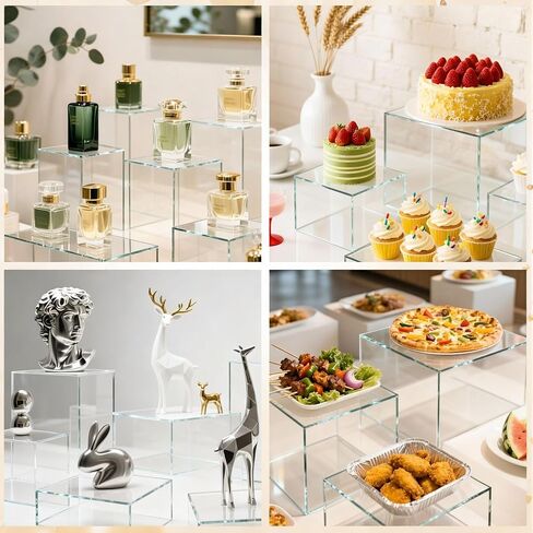 LemonRoad 8 Pcs Buffet Food Risers for Table, 5", 5.5", 6.5", 7.8'' White Acrylic Buffet Risers and Stands, Display Stand Box for Catering Dessert Collectibles Jewelry Figures Show Cube in Kuwait
