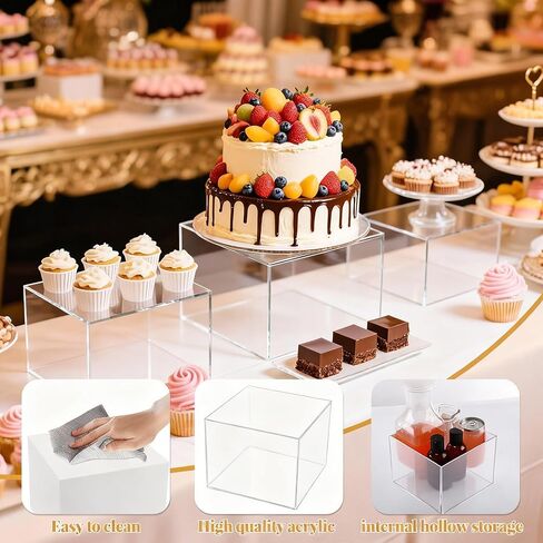 LemonRoad 8 Pcs Buffet Food Risers for Table, 5", 5.5", 6.5", 7.8'' White Acrylic Buffet Risers and Stands, Display Stand Box for Catering Dessert Collectibles Jewelry Figures Show Cube in Kuwait