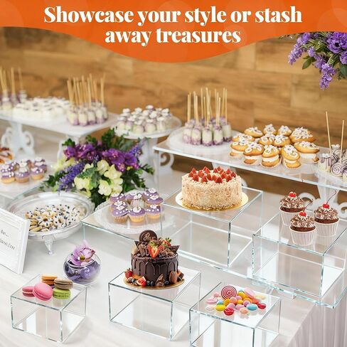 LemonRoad 8 Pcs Buffet Food Risers for Table, 5", 5.5", 6.5", 7.8'' White Acrylic Buffet Risers and Stands, Display Stand Box for Catering Dessert Collectibles Jewelry Figures Show Cube in Kuwait