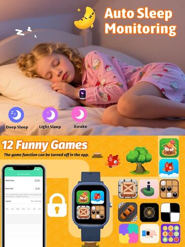 Wething Smart Watch for Boys Girls ، Tracker للياقة البدنية مع شاشة نوم معدل ضربات القلب ، 1.83 "شاشة تعمل باللمس مع 12 ألعاب ألغاز ، عداد - عداد التتبع للماء لـ Android iPhone (أسود) in Saudi Arabia