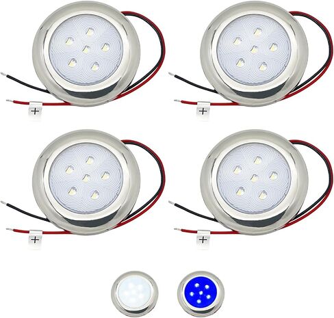 Marine Boat Courtesy Lights, 3 Inch RGBW LED Cabin Light, IP67 Waterproof Stainless Steel Interior Exterior Deck Dome Lamp for Fishing Pontoon Bass Sailboat 12V (4 Pcs) in Kuwait