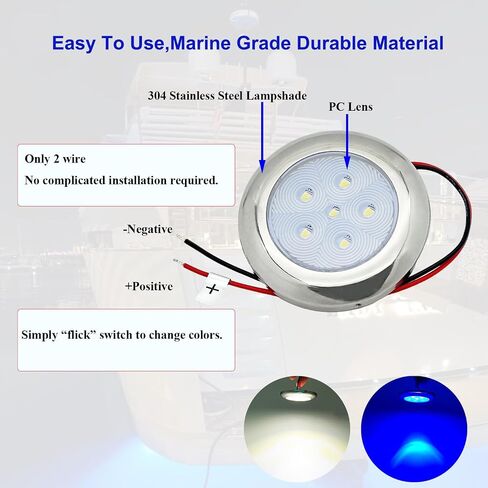 Marine Boat Courtesy Lights, 3 Inch RGBW LED Cabin Light, IP67 Waterproof Stainless Steel Interior Exterior Deck Dome Lamp for Fishing Pontoon Bass Sailboat 12V (4 Pcs) in Kuwait