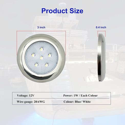 Marine Boat Courtesy Lights, 3 Inch RGBW LED Cabin Light, IP67 Waterproof Stainless Steel Interior Exterior Deck Dome Lamp for Fishing Pontoon Bass Sailboat 12V (4 Pcs) in Kuwait