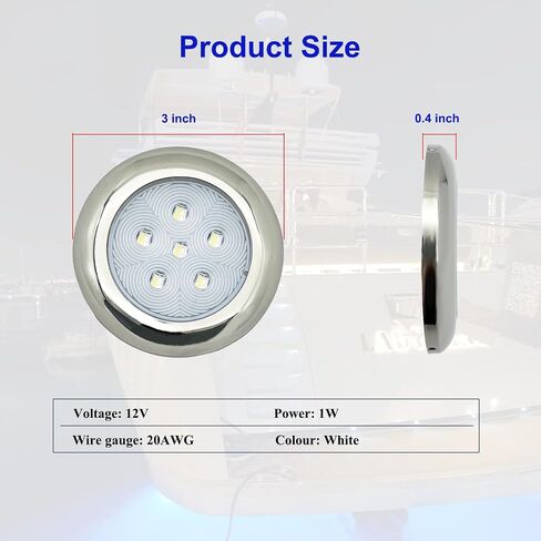 Marine Boat Courtesy Lights, 3 Inch RGBW LED Cabin Light, IP67 Waterproof Stainless Steel Interior Exterior Deck Dome Lamp for Fishing Pontoon Bass Sailboat 12V (4 Pcs) in Kuwait