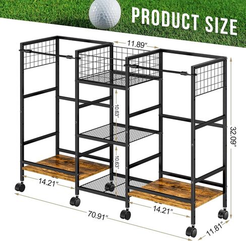 Golf Bag Storage Rack for Garage with Wheels, Organizer for 2 Golf Bag and Equipment Accessories, Golf Organizer Stand Ideal for Home, Garage, Club, Shed, Basement - Sturdy and Durable (Black) in Kuwait