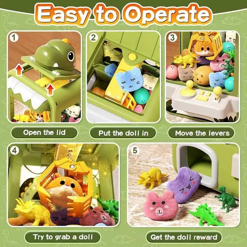 آلة Dinosaur Claw for Kids ، Mini Vending Machine Girls. Music.Electronic Mustenser Arcade Game Machine ، Claw Machine for Birthday Gifts Toys Age 3+ سنوات ، تشمل 32 لعبة صغيرة. in Kuwait