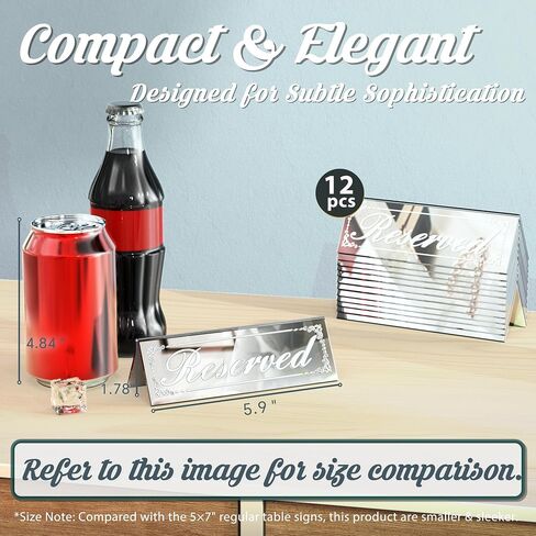 12 Pcs 6" x 2" Silver Reserved Table Signs, Mirrored Double Sided Table Tent Signs with Suede Cloth, Reservation Seat Indicators for Wedding Restaurant Party in Saudi Arabia