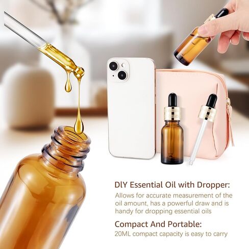 JIUWU 20 Pack 2/3 Oz Green Glass Dropper Bottle,20 Ml Eye Dropper Bottle with 10 Funnels,Tincture Bottles,Pretty Finish,Leak-Proof Design,Stronger Suction for Essential Oil,Liquids,Perfume in Saudi Arabia