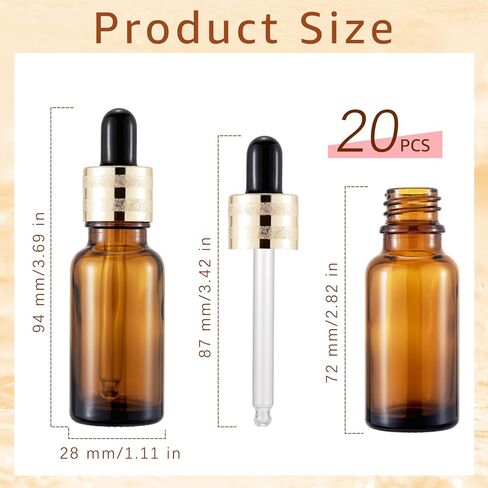 JIUWU 20 Pack 2/3 Oz Green Glass Dropper Bottle,20 Ml Eye Dropper Bottle with 10 Funnels,Tincture Bottles,Pretty Finish,Leak-Proof Design,Stronger Suction for Essential Oil,Liquids,Perfume in Saudi Arabia