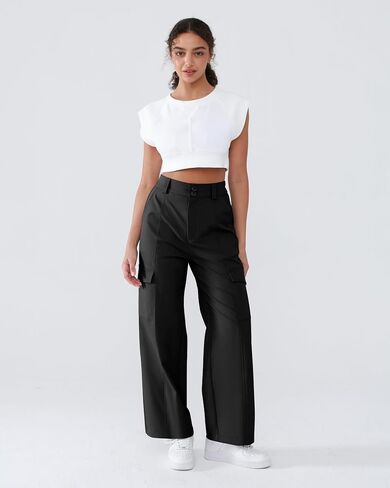 Women's High Waist Cargo Pants Water-Resistant Fabric Hiking Pants Elastic Waistband Patchwork Tailoring Slim-fit in Saudi Arabia