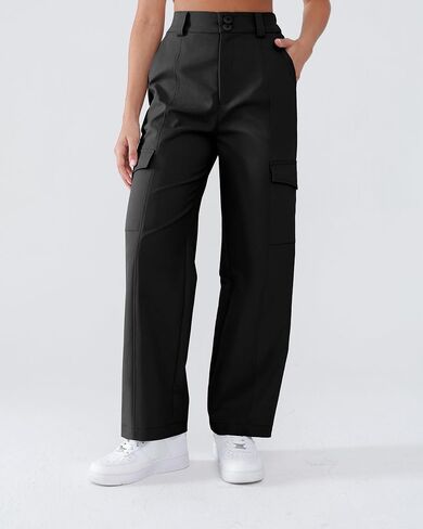 Women's High Waist Cargo Pants Water-Resistant Fabric Hiking Pants Elastic Waistband Patchwork Tailoring Slim-fit in Saudi Arabia